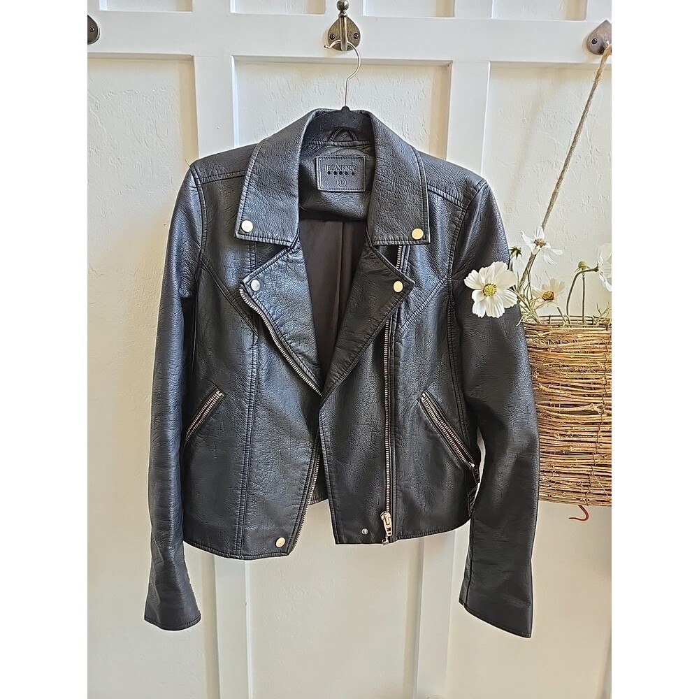 Blank NYC Faux BlackLeather Jacket  Women’s Size Large Vegan With Gold Hardware